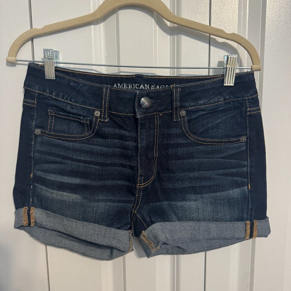 American Eagle Outfitters Midi Jean Shorts, Size 6, Dark Wash